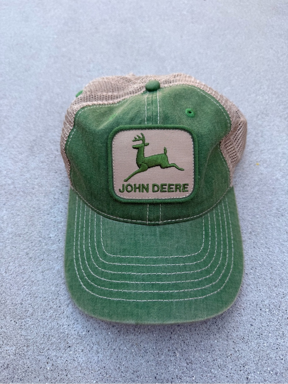 John Deere Retro Green & Beige Adjustable Trucker Hat Workwear One Size